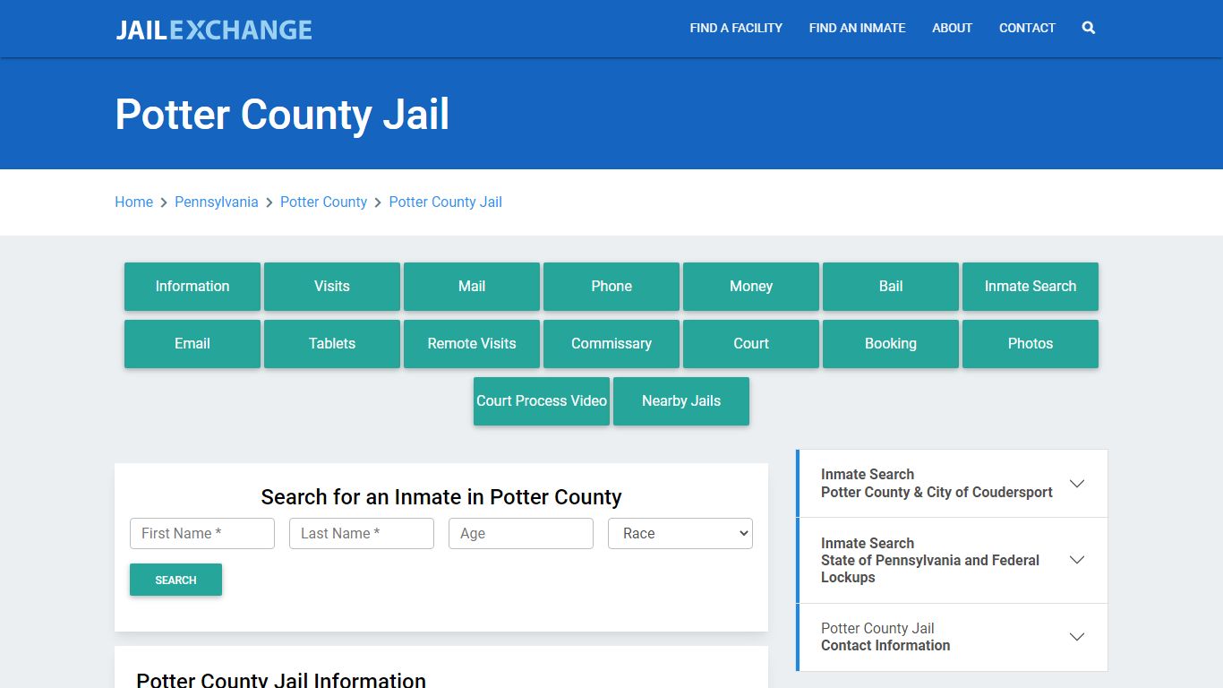 Potter County Jail Roster Lookup, PA, Inmate Search