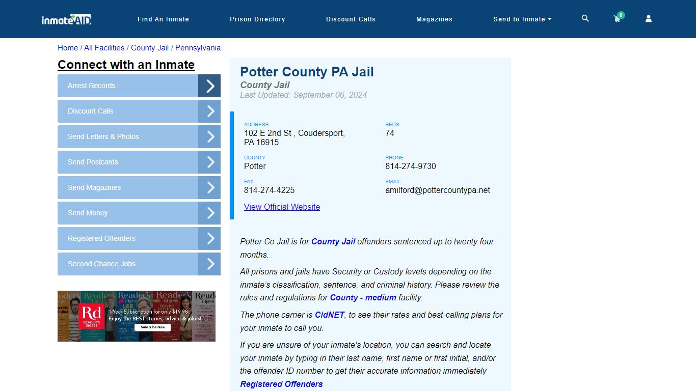 Potter County PA Jail - Inmate Locator